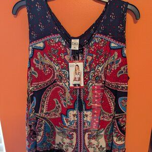 Bila Womens Sleeveless Boho Top, Multi Color, Blue, Red, Summer, NWT
